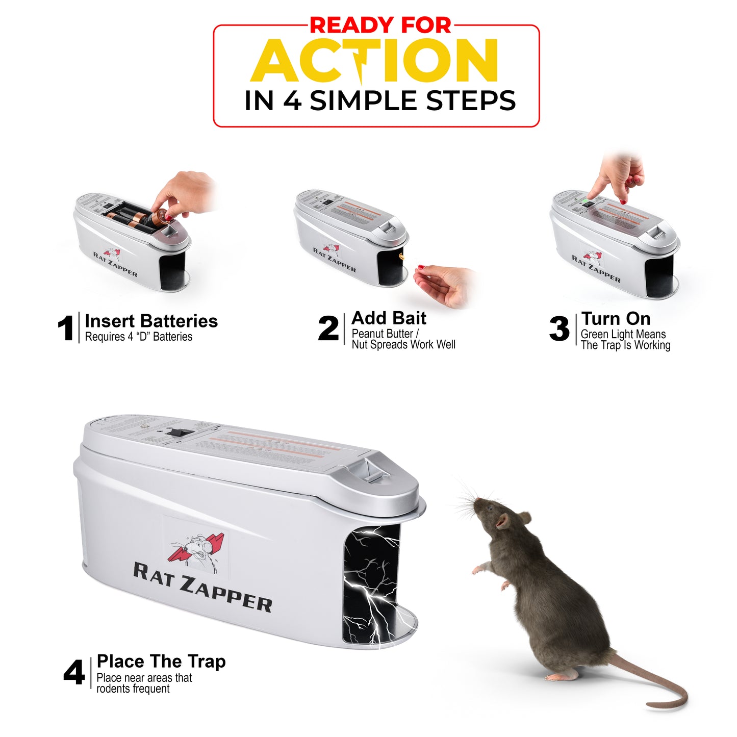Rat Zapper - Indoor Electric Mouse Trap - Safe and Effective Electronic Humane Rodent Killer - Reusable and No Touch